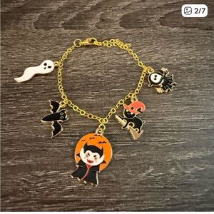 New Set of 2 Handmade Gold Halloween Charm Bracelets